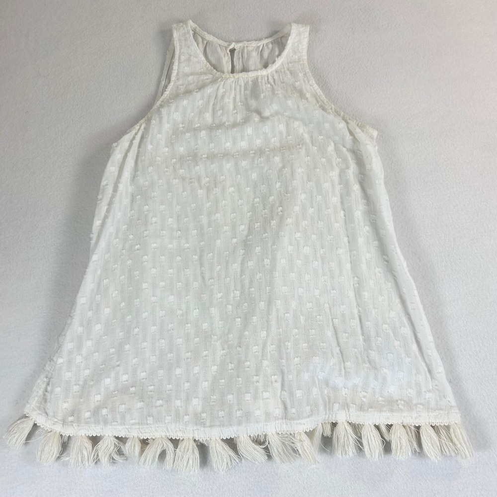 Gap Womens XS‎ White Cotton Clipped Dot Tassel Hem Sleeveless Boho Top Tank